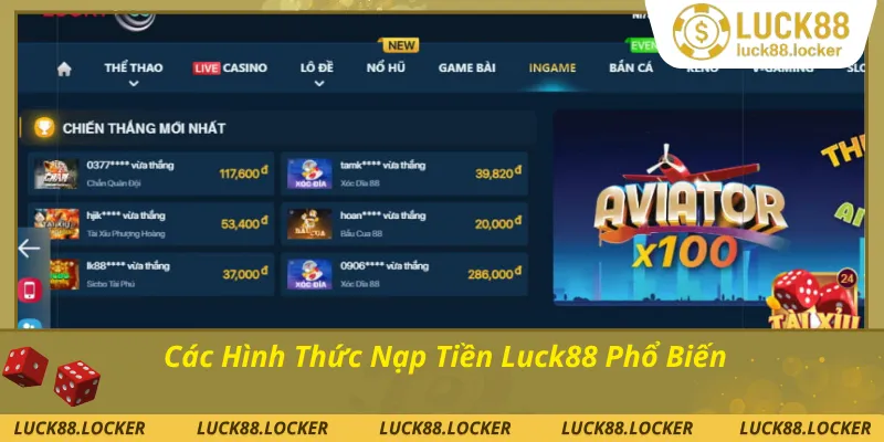 Các hình thức nạp tiền Luck88 phổ biến
